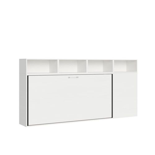 Lit Escamotable Horizontal 1couchage Av.Matelas Effet Bois Frêne Blanc