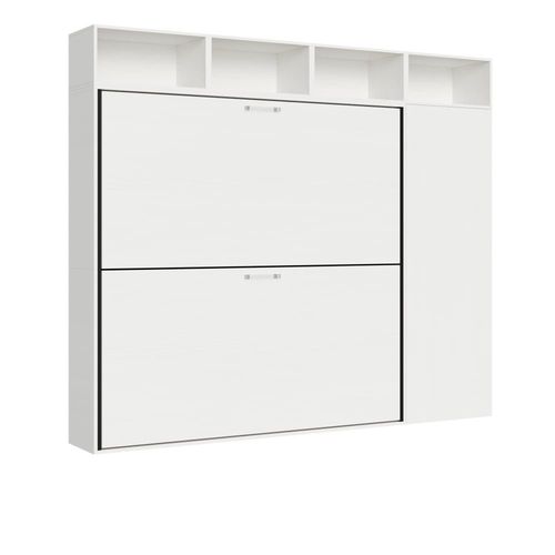 Lit Escamotable Horizontal Superposé Effet Bois Frêne Blanc