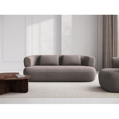 Canapé 3 Places En Tissu Bouclé Marron Clair