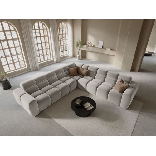 Canapé D'angle 5 Places En Tissu Velours Beige Clair