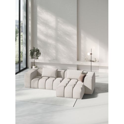 Canapé D'angle Droit Modulable 3 Places En Tissu Structurel Beige