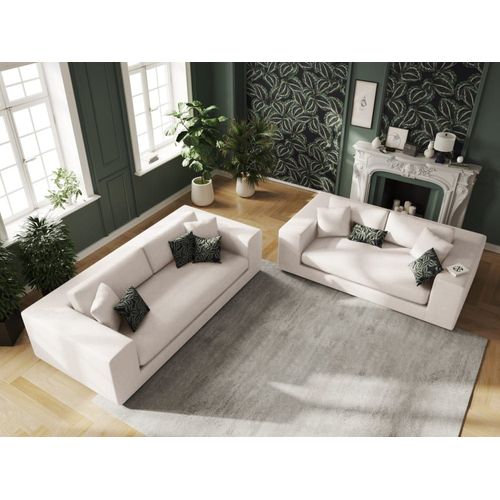 Canapé 3 Places En Tissu Structurel Blanc