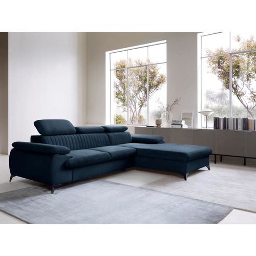Canapé D'angle Velours 5 Places Bleu Nuit