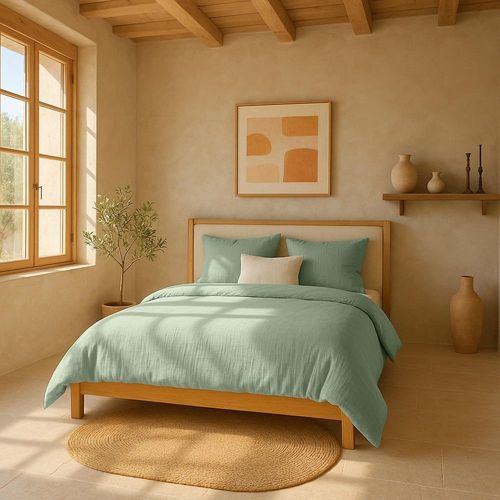 Taie D'oreiller Gaze De Coton Vert Givrée 65x65 Cm