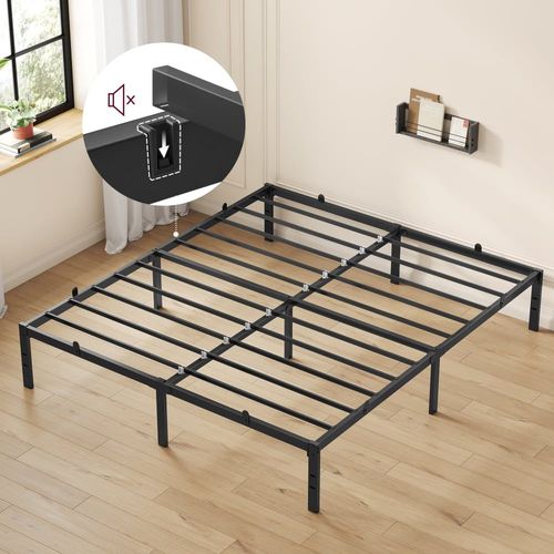 Cadre De Lit Double 160 X 200 Cm Moderne Montage Facile Noir Mat