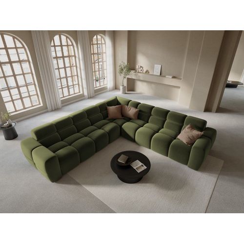 Canapé D'angle 5 Places En Tissu Velours Vert Clair
