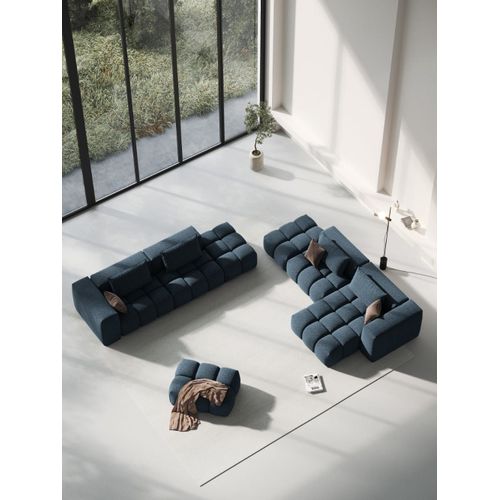 Canapé D'angle Droit Modulable 4 Places En Tissu Structurel Bleu Foncé