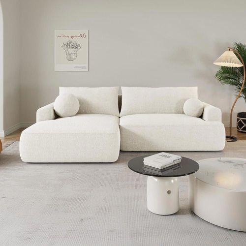 Canapé D'angle Convertible 6 Places En Effet Peau De Mouton Beige