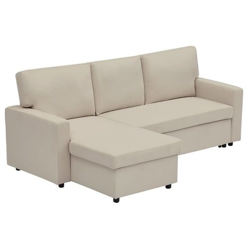 Canapé D'angle Réversible Convertible 4 Places En Tissu Beige