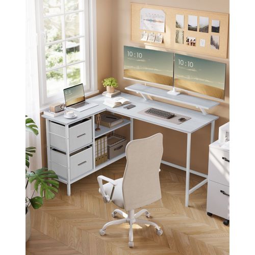 Bureau D'ordinateur En Forme De L 2 Tiroirs Spacieux Blanc Érable