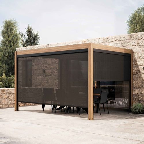 Pergola Bioclimatique Autoportée 3x4 M Et 2 Stores Bois Gris