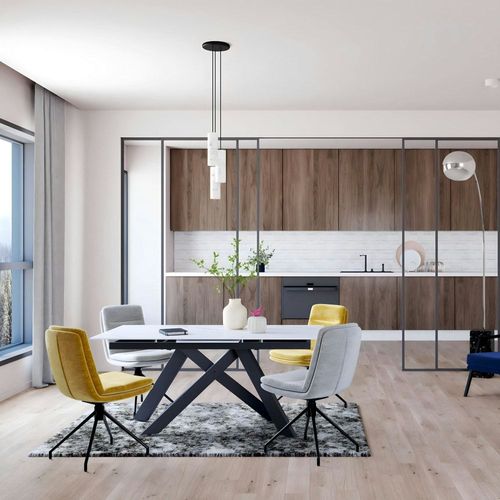 Table À Manger Extensible En Céramique Blanche Marbrée L170/214 Cm
