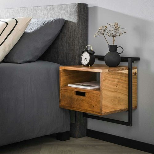 Table De Chevet Murale 1 Tiroir 1 Niche En Acacia Massif