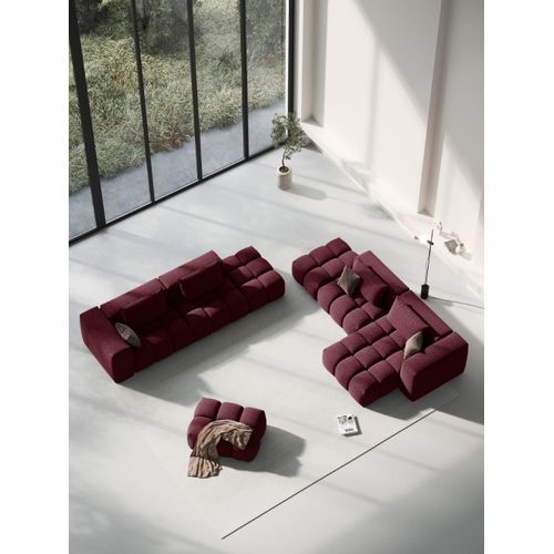 Canapé D'angle Droit Modulable 4 Places En Tissu Structurel Bordeaux