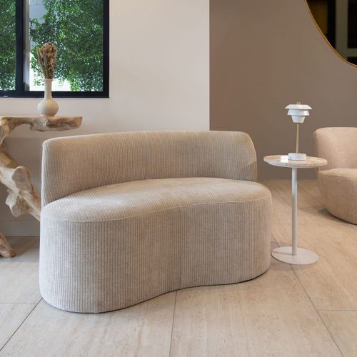 Canapé En Tissu Bouclette Beige Et Structure En Bois 2 Places