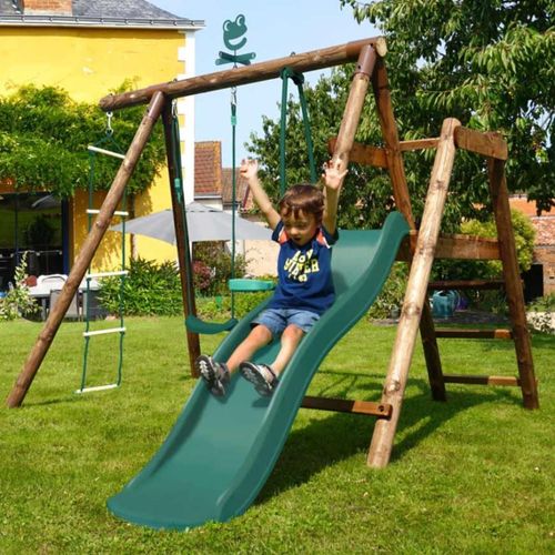Balançoire En Bois Traité 3 Agrès Et Toboggan