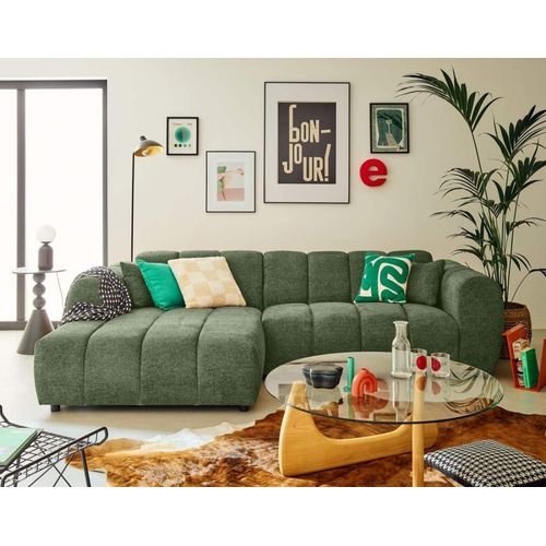Canapé D'angle Gauche 4 Places En Tissu Texturé Vert