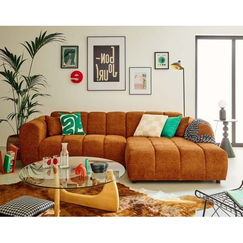 Canapé D'angle Droit 4 Places En Tissu Texturé Terracotta