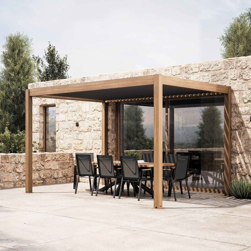 Pergola Bioclimatique Autoportée 3x4m En Aluminium Bois Gris