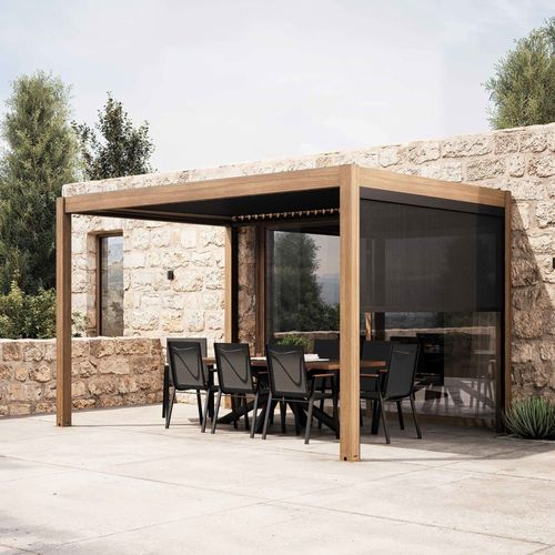 Pergola Bioclimatique Autoportée 3x4m Et 1 Store Bois Gris