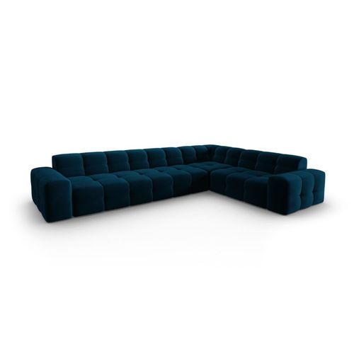 Canapé D'angle Droit 6 Places En Tissu Velours Bleu Marine
