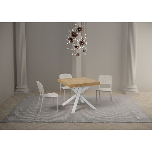 Table Extensible 90x90/194 Cm Effet Bois Chêne Nature