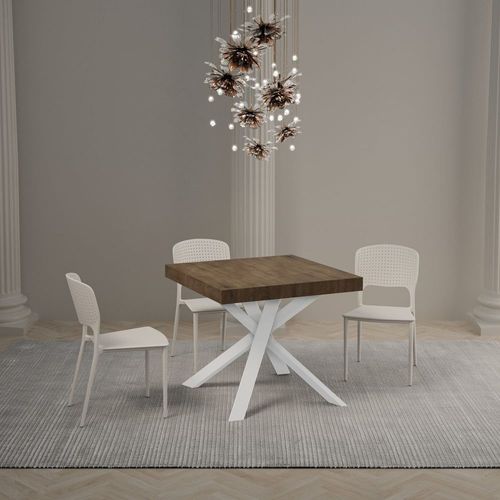 Table Extensible 90x90/194 Cm Effet Bois Noyer