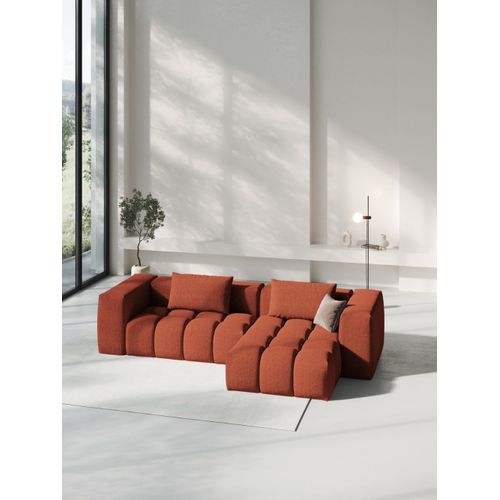 Canapé D'angle Droit Modulable 3 Places En Tissu Structurel Corail