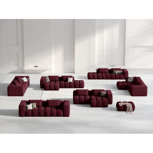 Canapé D'angle Droit Modulable 3 Places En Tissu Structurel Bordeaux