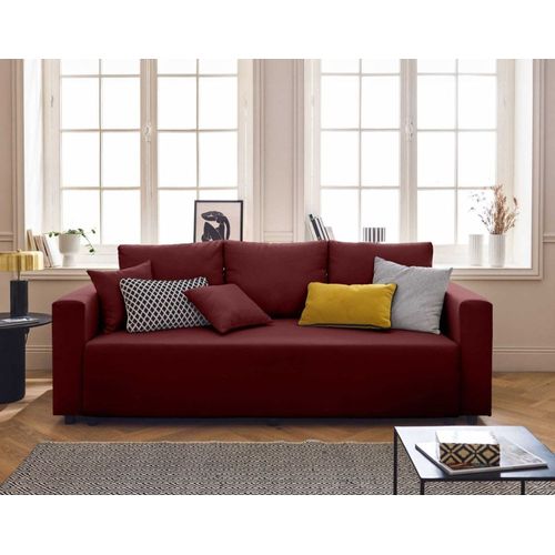 Canapé Droit Convertible 3 Places En Tissu Rouge