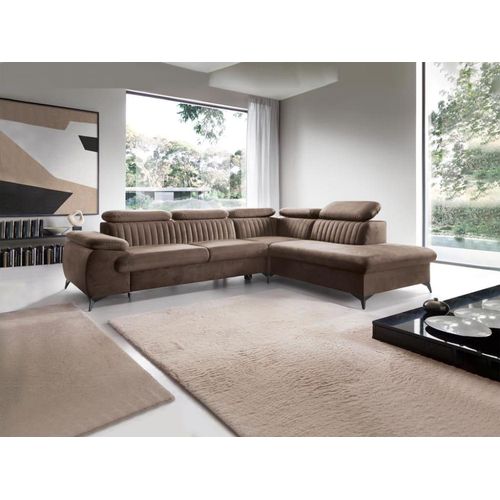 Canapé D'angle Velours 6 Places Taupe