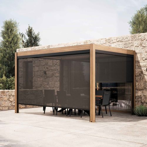 Pergola Bioclimatique Autoportée Motorisée Éclairée 3x4m Et 2 Stores