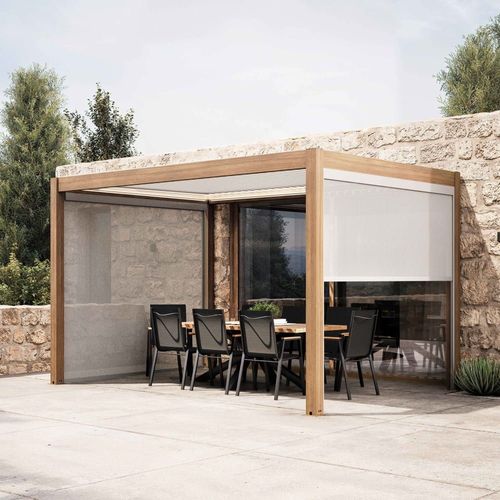 Pergola Bioclimatique Autoportée Motorisée Éclairée 3x4m Et 3 Stores