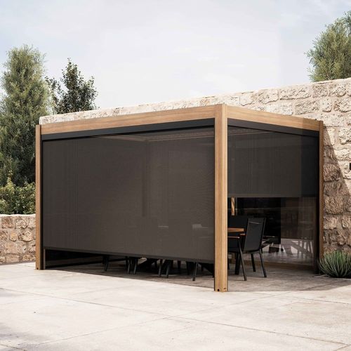 Pergola Bioclimatique Autoportée Motorisée Éclairée 3x4m Et 2 Stores