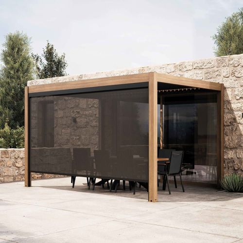Pergola Bioclimatique Autoportée 3x4 M Et 1 Store Bois Gris