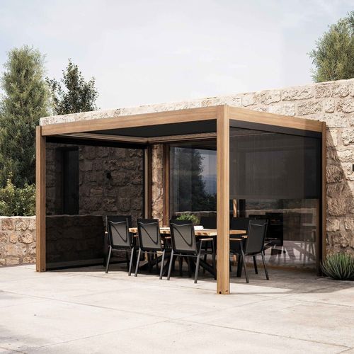 Pergola Bioclimatique Autoportée Motorisée Éclairée 3x4m Et 3 Stores