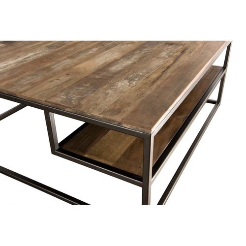 Table Basse Carrée En Teck Recyclé Acacia Mahogany Métal Noir L100