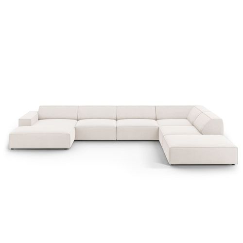 Canapé Droit Panoramique 7 Places En Tissu Structurel Beige Clair