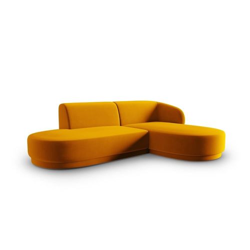 Canapé D'angle Droit Modulable 4 Places En Velours Jaune