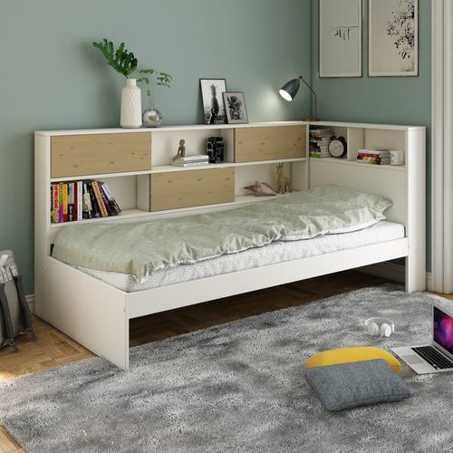 Lit À Rangements Pin Massif Blanc Bois 90x200