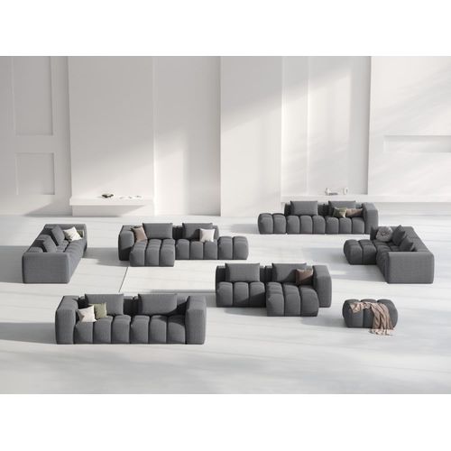 Canapé D'angle Droit Modulable 3 Places En Tissu Structurel Gris
