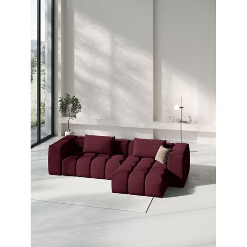 Canapé D'angle Droit Modulable 3 Places En Tissu Structurel Bordeaux