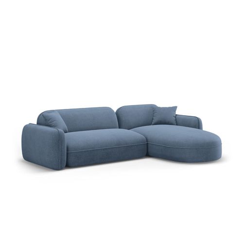 Canapé D'angle Droit Modulable 4 Places En Velours Blue Jeans