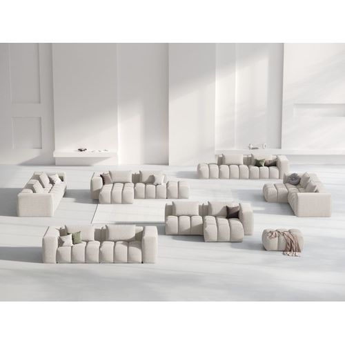 Canapé D'angle Droit Modulable 3 Places En Tissu Structurel Beige
