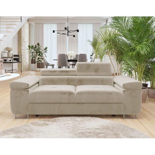 Canapé Droit 2 Places En Velours Beige