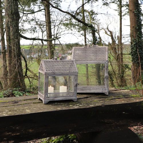 Lanternes Mini Serres Jardin À Poser Ancienne Métal Verre Gris 28 37cm