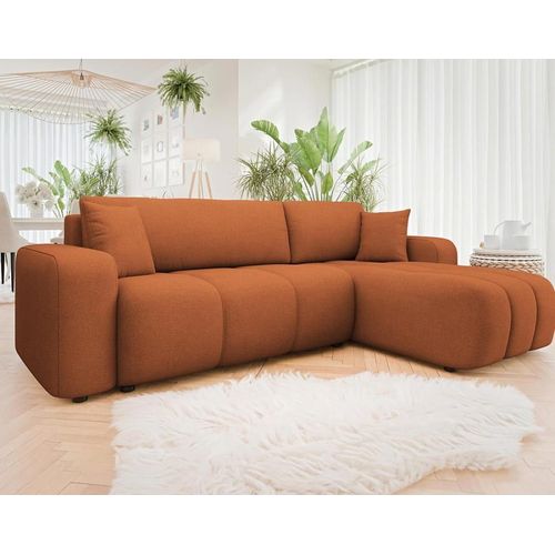 Canapé D'angle Réversible Convertible 4 Places En Tissu Rouille