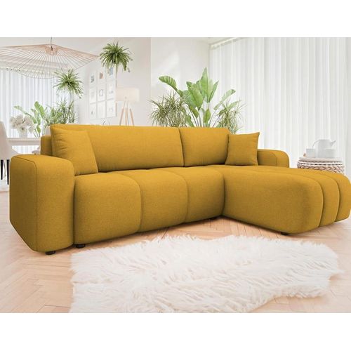 Canapé D'angle Réversible Convertible 4 Places En Tissu Jaune