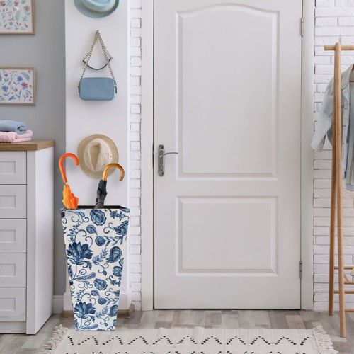Porte parapluie rectangulaire en toile bois florale blanc et bleu
