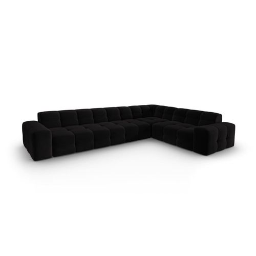 Canapé D'angle Droit 6 Places En Tissu Velours Noir